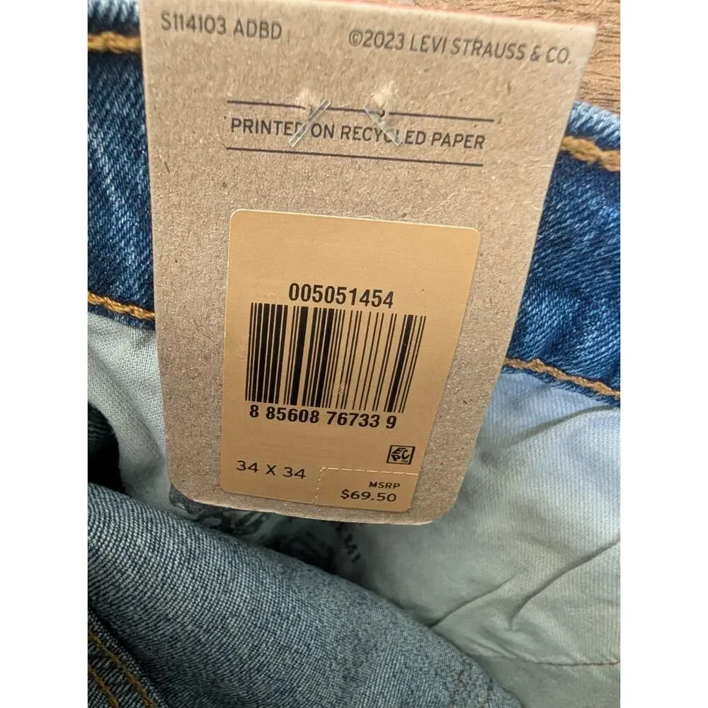 NWT Levi's 505 Jeans Mens 34x34 Blue Denim Stretch Red Tab Regular Straight Leg